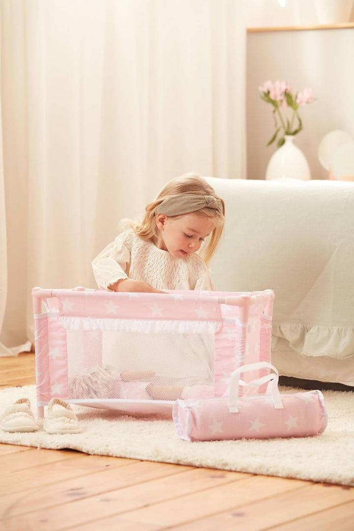 La Nina 60408 Carlota (53 x 32 x 32 cm) Stars Puppen, Reisebett, Mehrfarbig, 53x32x32
