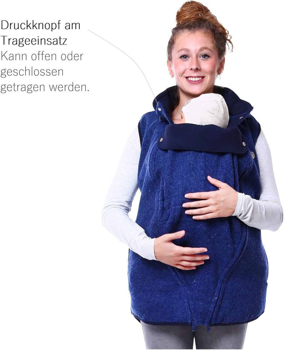 Viva la Mama - Trageweste aus Wollwalk Umstandsweste Wollweste zum Babytragen - PEVE S blau mélange,