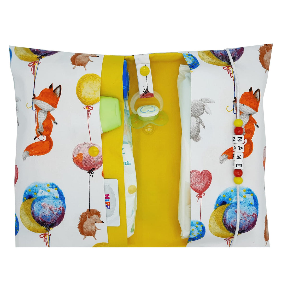 Grosse Windeltasche XXL mit Name personalisiert - Wickeltasche Waldtiere Fuchs mit Luftballon