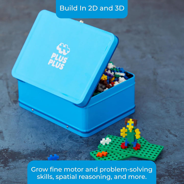 Plus-Plus 9607002 Geniales Konstruktionsspielzeug, Basic, Bausteine-Set in praktischer Metall-Box mi