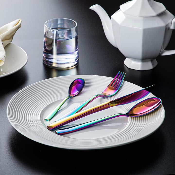 vancasso Besteckset 48-teilig aus Edelstahl, Regenbogen, Tafelbesteck, quadratisches Besteckset für