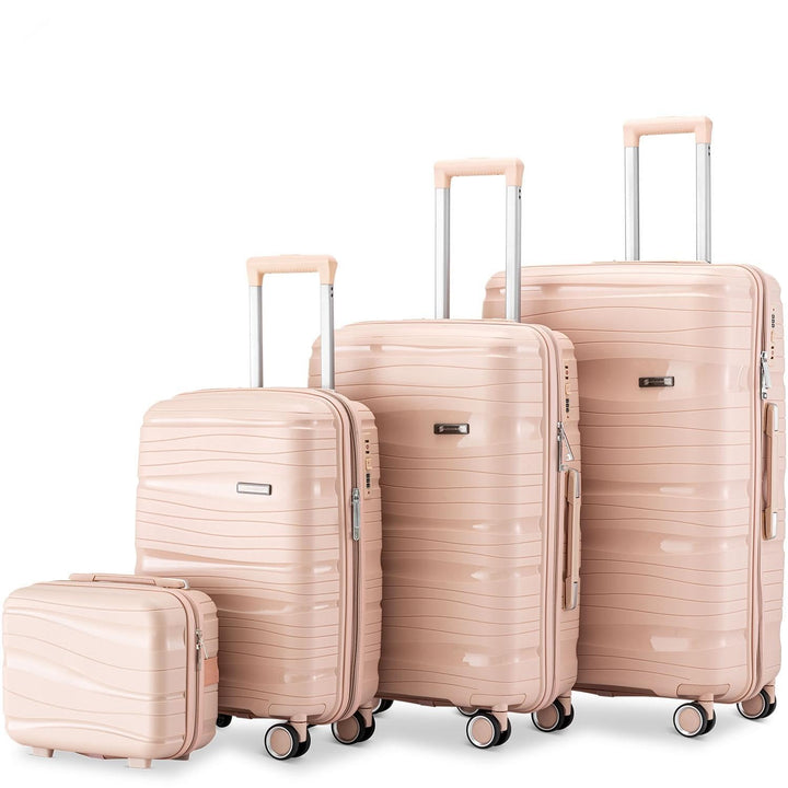 Travel One Kofferset 4-teilig – Hellrosa – Hartschalen Trolley-Set 32/60/98L, Zahlenschloss & 360° R