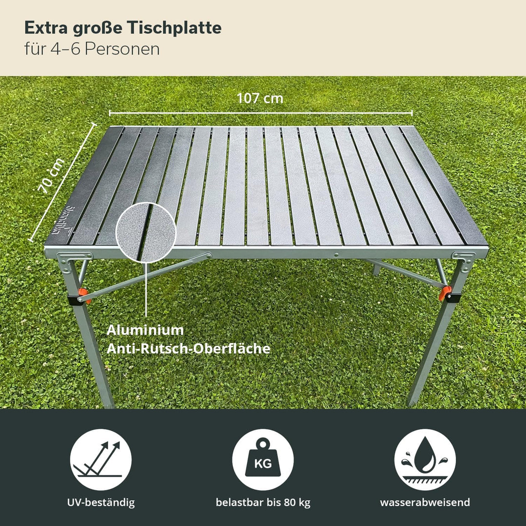 Skandika Aluminium Klapptisch Maikku | Alu Campingtisch für 6 Personen, 80 kg Traglast, 107 x 70 x 7