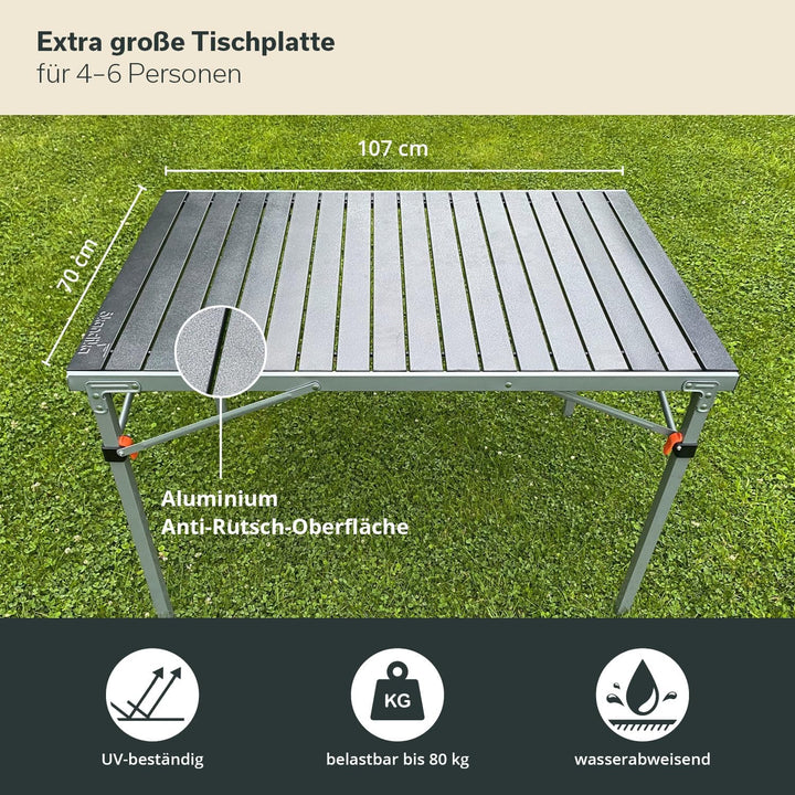 Skandika Aluminium Klapptisch Maikku | Alu Campingtisch für 6 Personen, 80 kg Traglast, 107 x 70 x 7