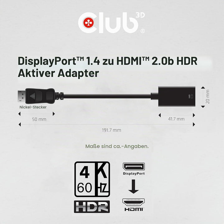 Club 3D CAC-1080 DisplayPort 1.4 auf HDMI 2.0a HDR Aktiver schwarz