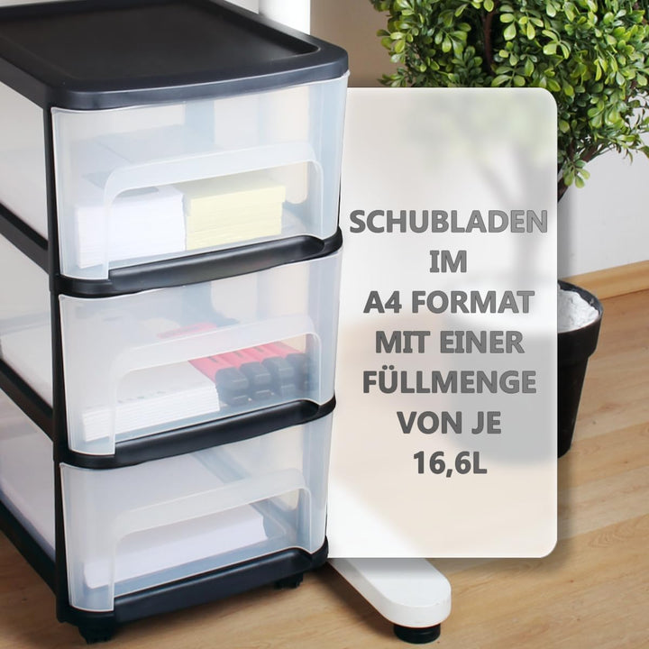 Schubladenschrank mit Rollen 3 transparenten Schubladen Rollcontainer aus Kunststoff Rollwagen Rolls