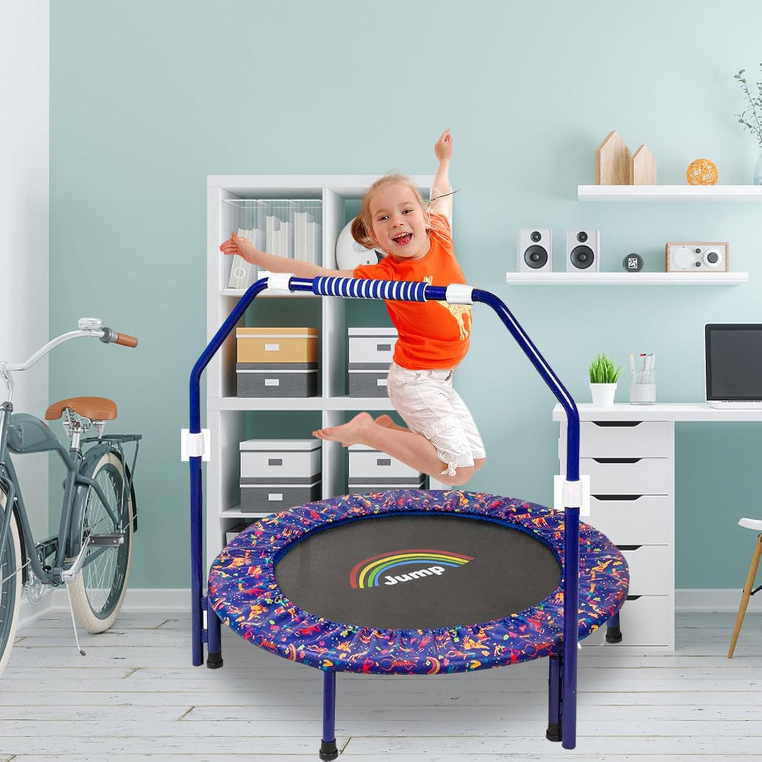 Trampolin mit Stange für Kinder, Ø ca 91cm|Faltbarer Rebounder für Minitrampolin mit Handlauf,Sicher