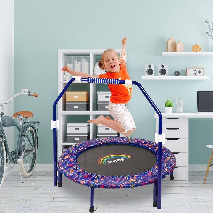 Trampolin mit Stange für Kinder, Ø ca 91cm|Faltbarer Rebounder für Minitrampolin mit Handlauf,Sicher