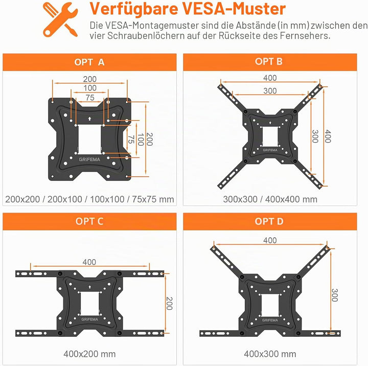 GRIFEMA TV Wandhalterung für 26-55 Zoll Bildschirme, Schwenkbare Neigbare und Ausziehbar TV Mount fü