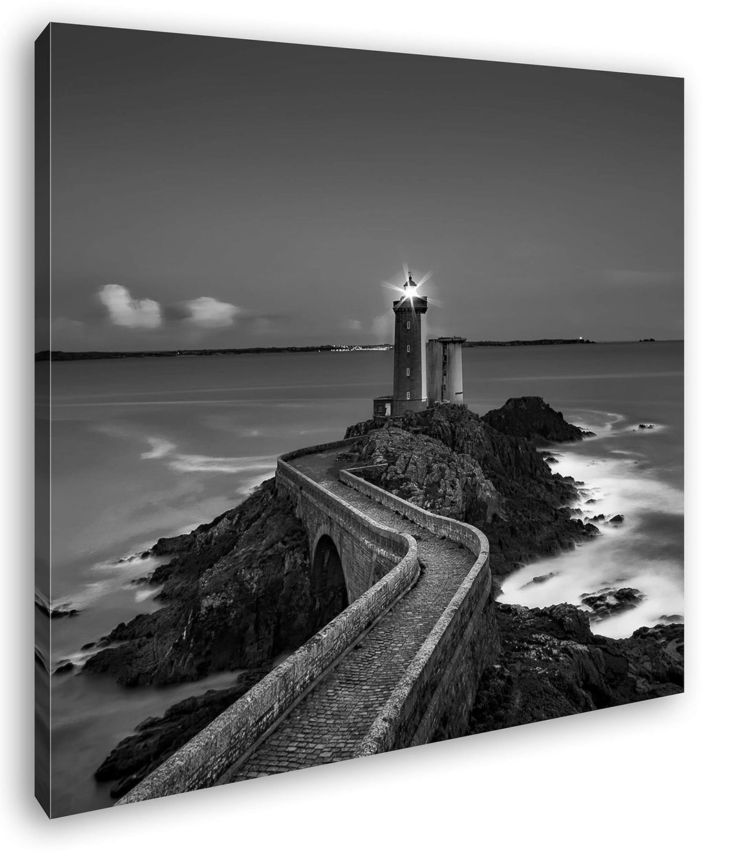 deyoli Leuchtturm bei Nacht Format: 60x60 Effekt: Schwarz&Weiss als Leinwandbild, Motiv auf Echtholz