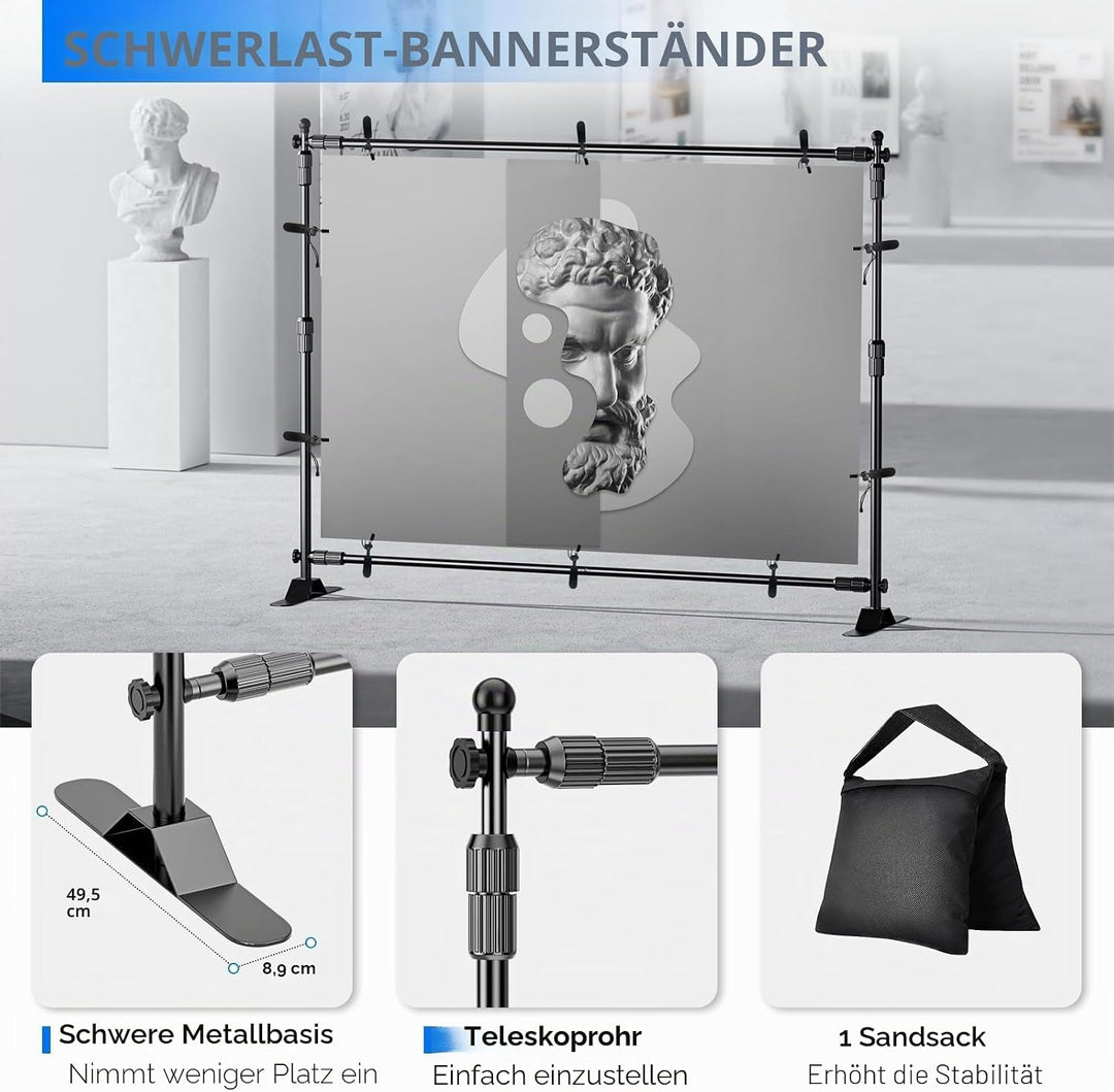 EMART Foto Hintergrund Ständer 3 m x 2,4 m (B x H), Verstellbare Hintergrund Ständer mit 2 Sandsäcke