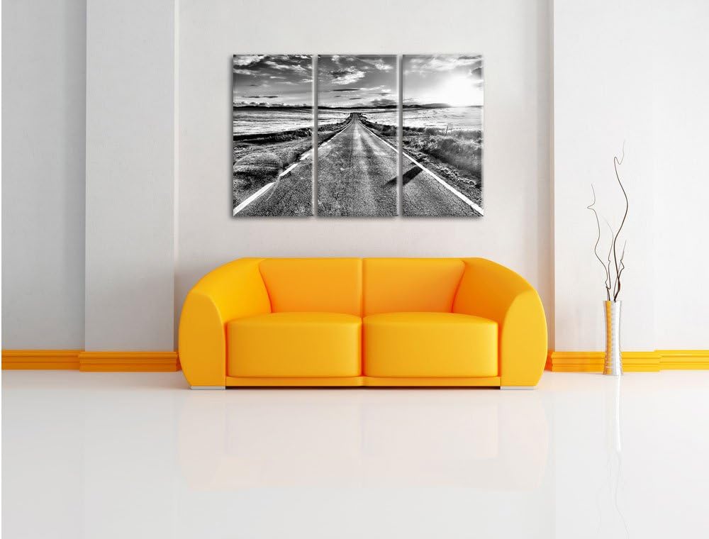 Pixxprint Feldweg im Sonnenschein als Leinwandbild/Grösse: 3 Teilig (120x80) cm/Wandbild/Kunstdruck/