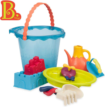 B. toys Sandspielzeug 9 Teile mit Eimer gross – Sandkasten Spielzeug, Strand, Spielplatz mit Schaufe