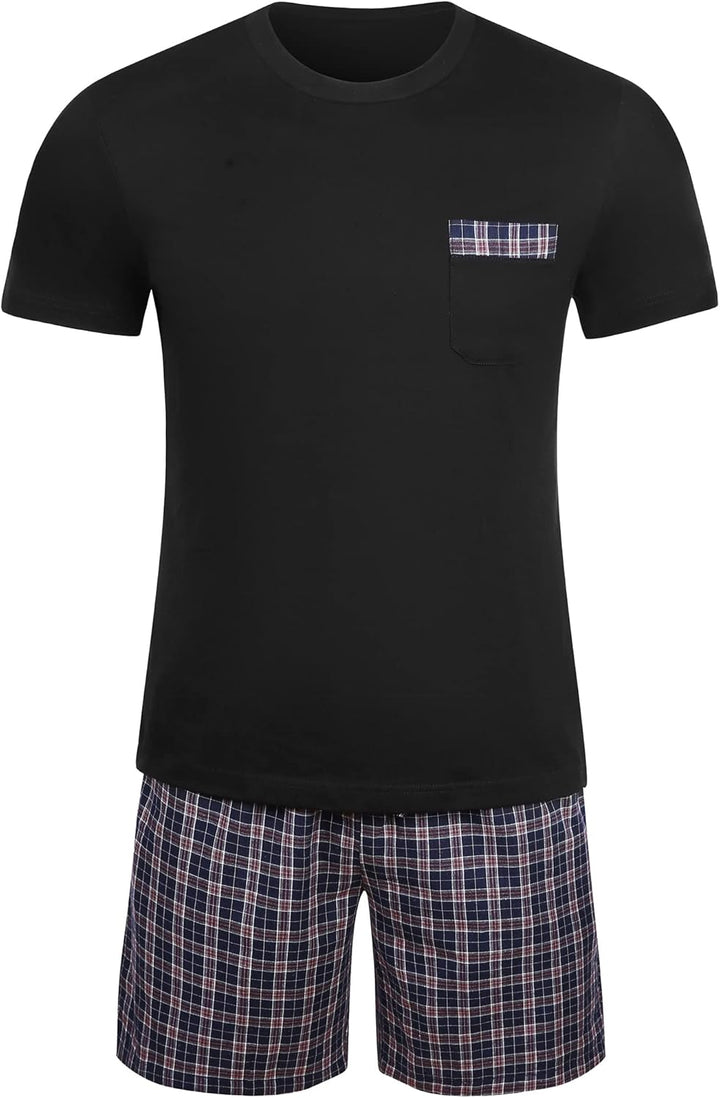 Winovia Schlafanzug Herren Kurz Pyjama 100% Baumwolle Kurzarm Nachtwäsche Nightwear Set mit Rundhals