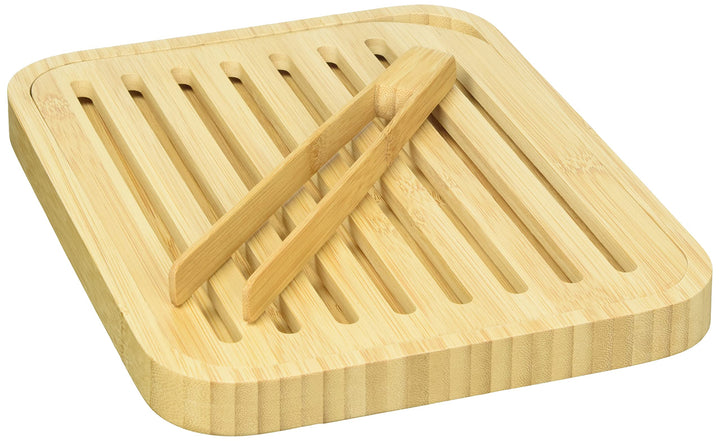 Pebbly nba055 Set Brotschneidebrett und Toastzange, Bambus beige 26 x 20 x 2 cm