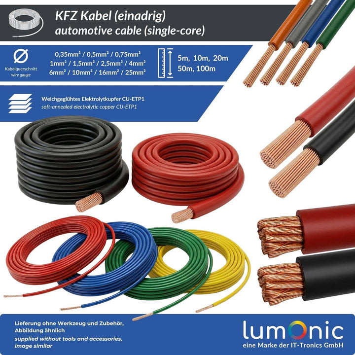 5m FLY Fahrzeugleitung Rot 16mm² rund Kabel Litze KFZ Stromkabel