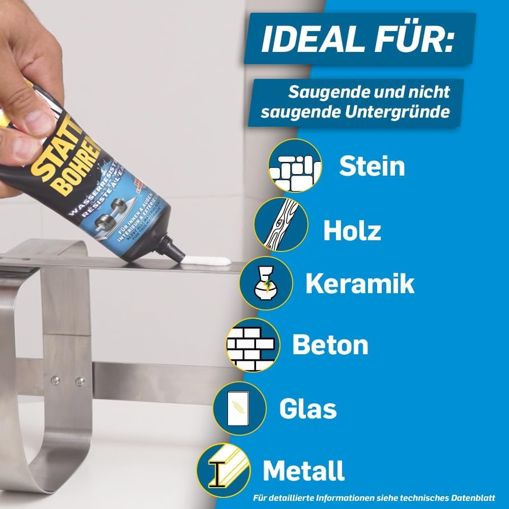 Pattex Kleben statt Bohren wasserresistent, Tube, weiss, 6x 340g | Starker Montagekleber für feuchte