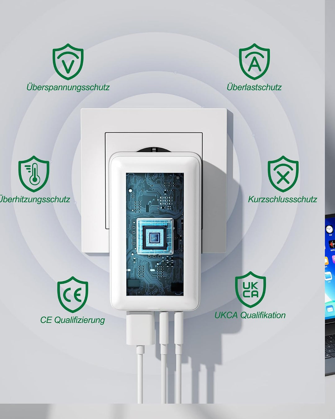 USB Ladegerät Flach,3 Ports USB C Stecker Abgewinkelt,Flaches Netzteil mit 20W PD Schnellladegerät,F