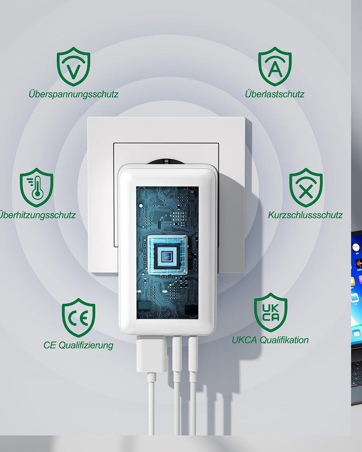 USB Ladegerät Flach,3 Ports USB C Stecker Abgewinkelt,Flaches Netzteil mit 20W PD Schnellladegerät,F
