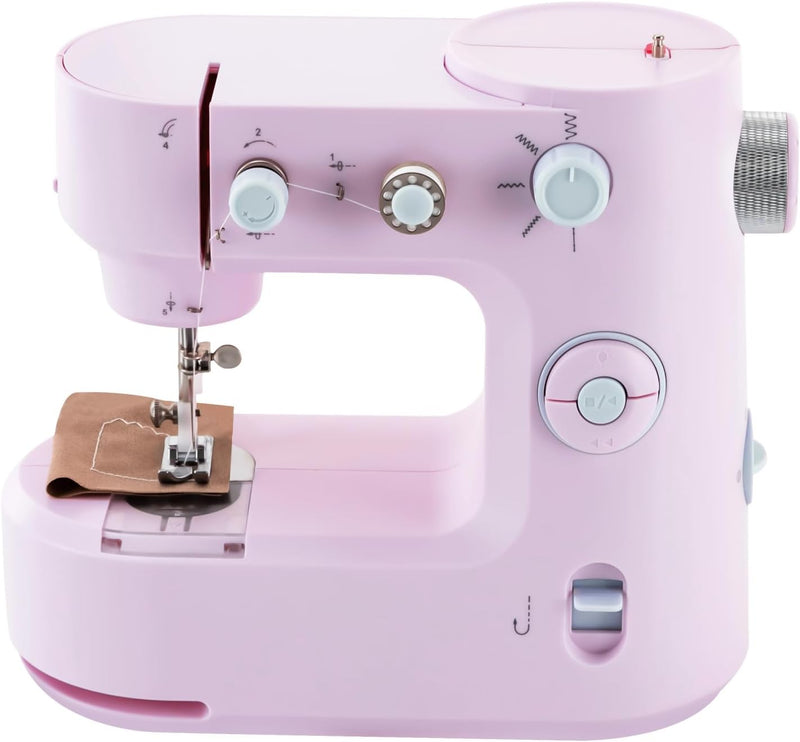 SABUIDDS Nähmaschine Rosa für Anfänger und Kinder, mit Hand- und Fusspedal, 5 Nähprogramme für Häuse