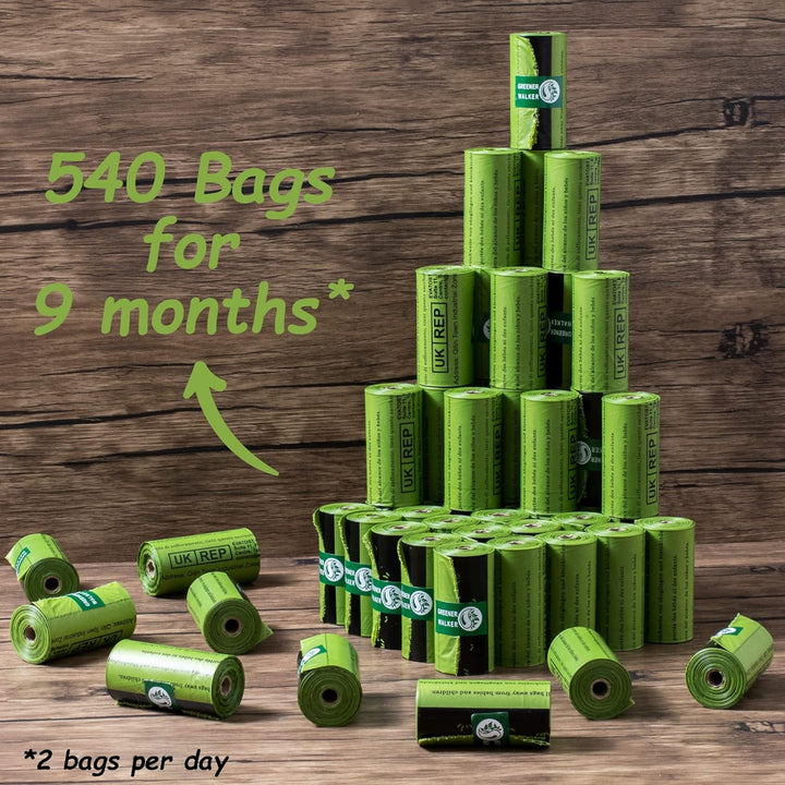 Greener Walker Hundekotbeutel biologisch abbaubare-540 Stück,extra gross,dick und stark,100% tropfsi