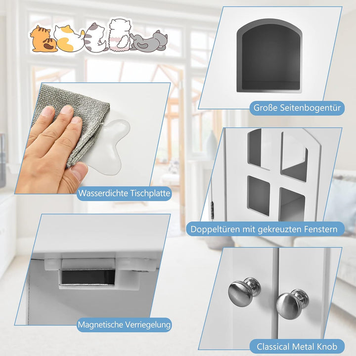 COSTWAY Katzenschrank Katzentoilette, Katzenklo Schrank mit 2 magnetischer Türen &amp; Eingang, Kleintie
