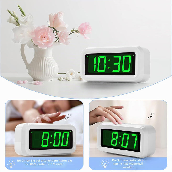 KWANWA Digitaler Wecker, LED Uhr Batteriebetrieben Tischuhr mit 3 Einstellbarer Helligkeit/Snooze/Oh