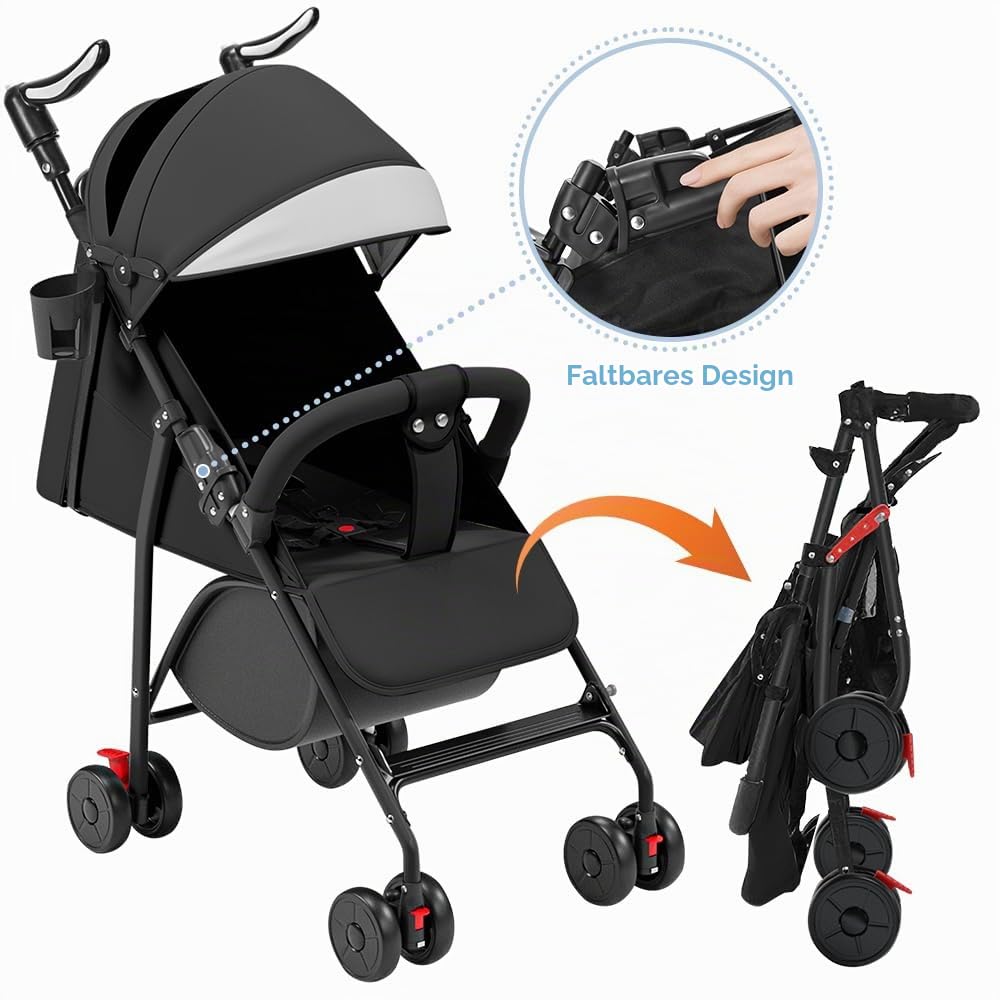 Kinderwagen ab 0-4 Jahre, 0-28 kg,reisebuggy mit liegefunktion，federleichter, kompakter Buggy, 3 Lie