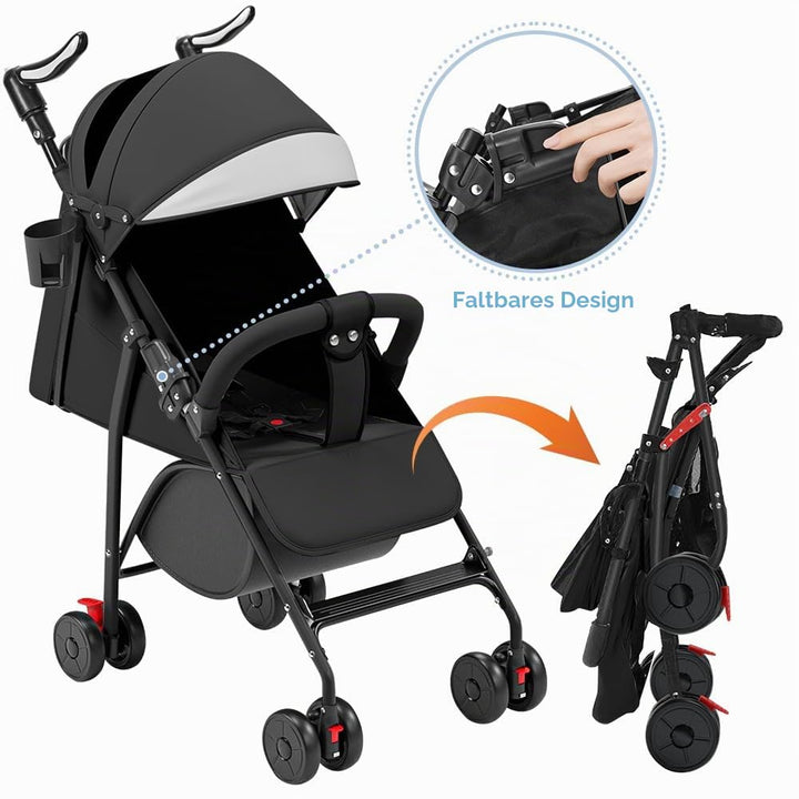 Kinderwagen ab 0-4 Jahre, 0-28 kg,reisebuggy mit liegefunktion，federleichter, kompakter Buggy, 3 Lie