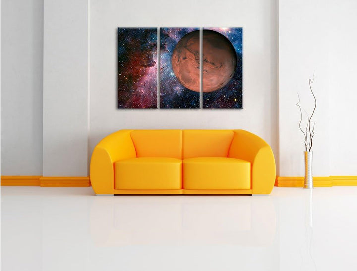 Pixxprint Mars im Weltall / 3-Teilig/Gesamtmass 120cm Leinwandbild bespannt auf Holzrahmen/Wandbild
