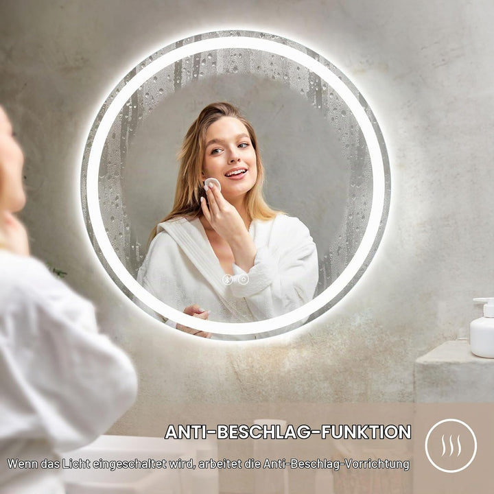 Dripex Badspiegel mit Beleuchtung Rund Led Spiegel mit Bluetooth-Lautsprecher und Touch-Schalter, Di