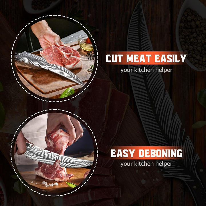 DRAGON RIOT Kochmesser Profi Japanisches, Schönes Feder Messer Handgeschmiedet Grillmesser Full Tang