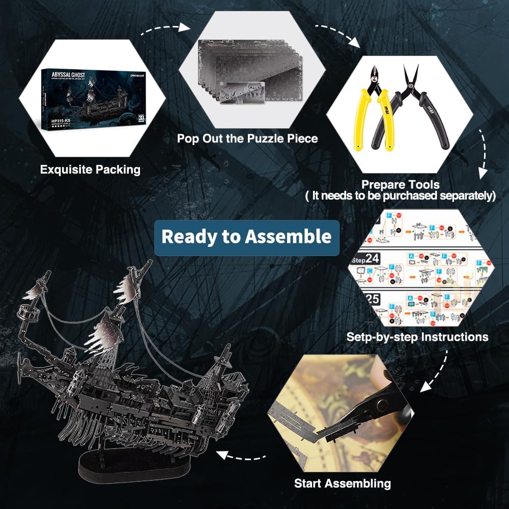 Piececool 3D Puzzle Metall, Abgründiger Geist Piratenschiff Modellbausatz Erwachsene, 3D-Puzzles zu