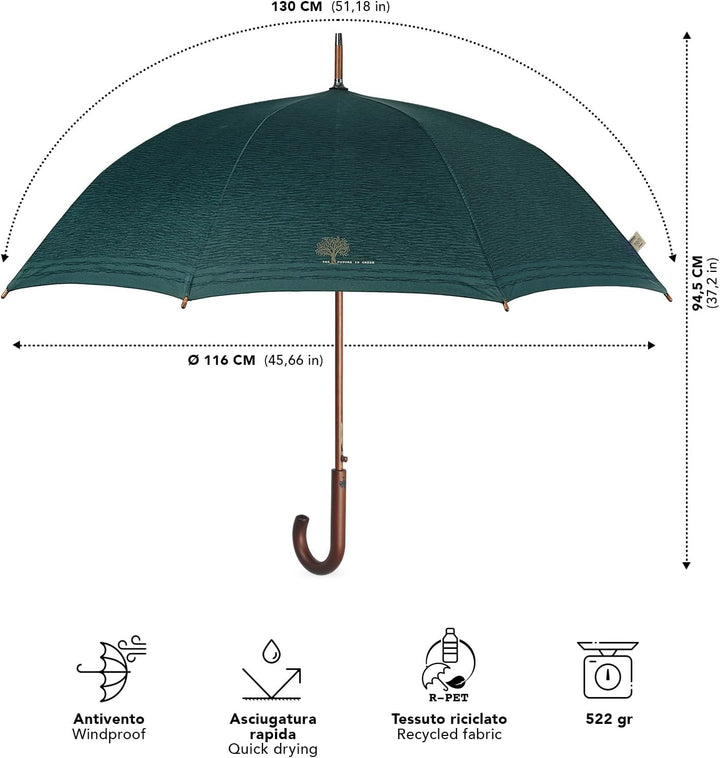 PERLETTI GREEN Regenschirm Gross Ökologisch Damen - Regen Stockschirm Automatik Eco Naturverbunden U