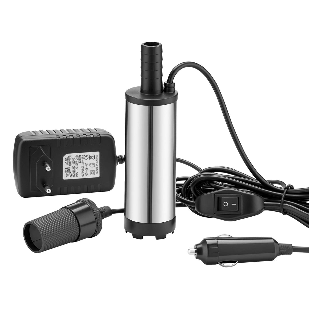 Wiltec Mini Pumpe 12-15 l/min 8500 U/min 12 V, 16 mm Auslass, Tauchpumpe für Wasser und Dieselöl, zu