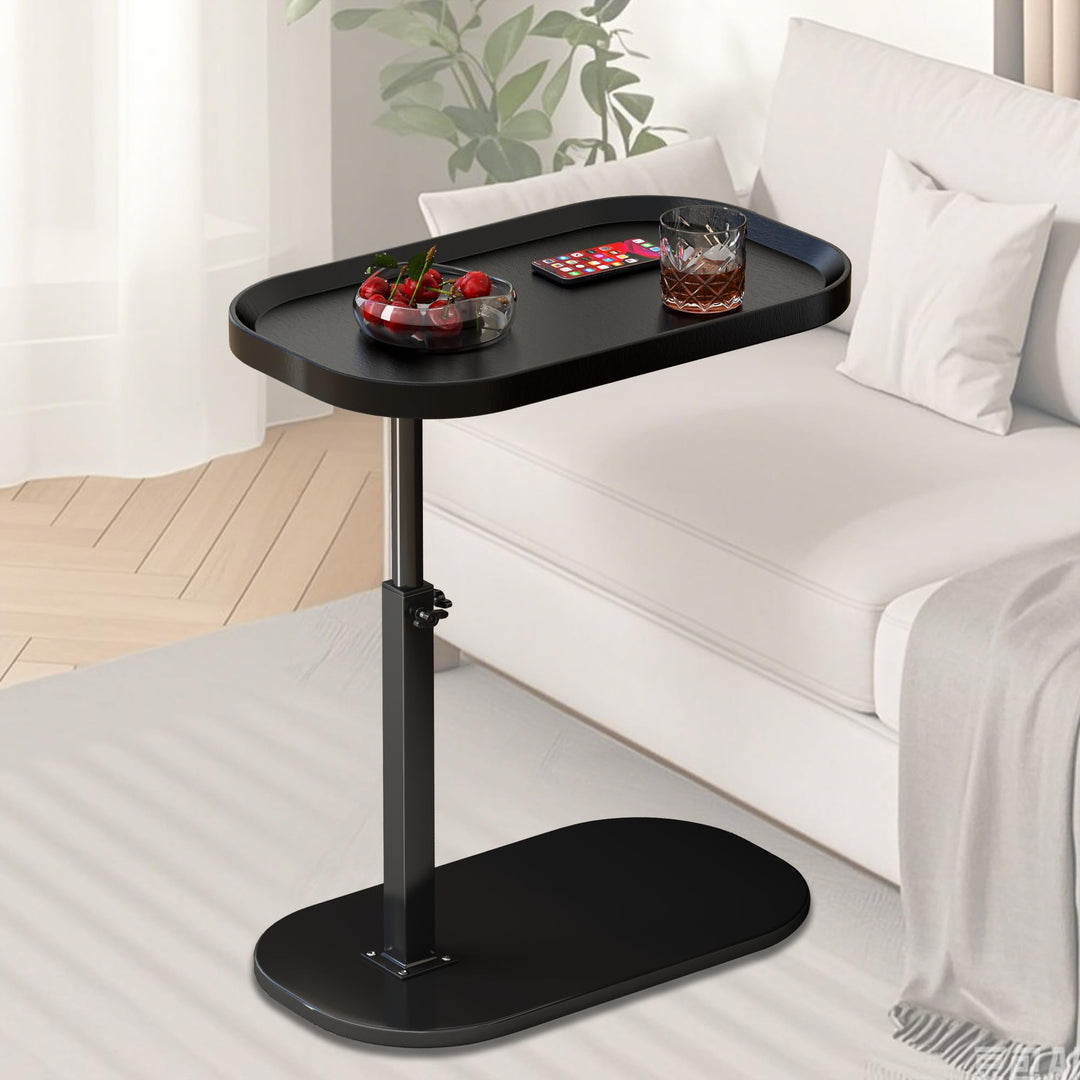 Beistelltisch C Form Höhenverstellbar 30x45cm, Holz Klein Couchtisch Sofatisch mit 360° Drehbar, Ova