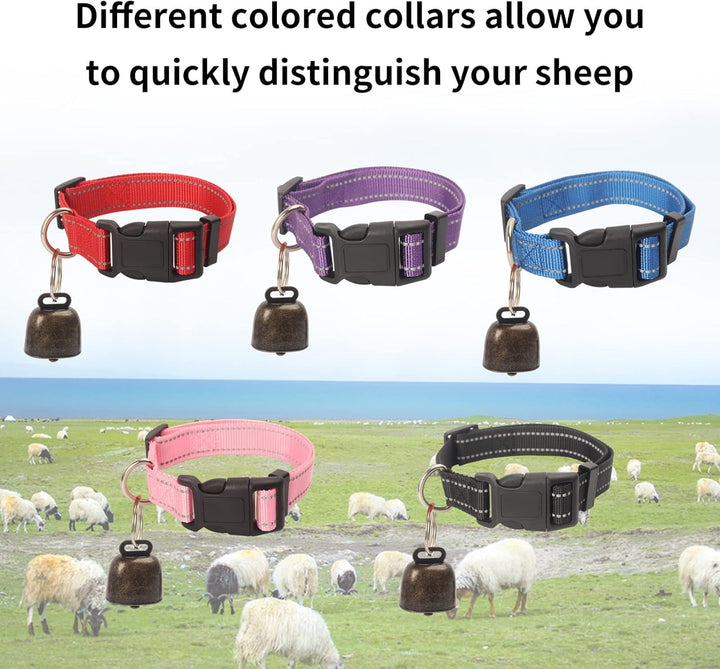 5 Stück Ziegenhalsband mit Glocke, reflektierendes, verstellbares Nylon-Halsband-Set, Schafhalsband