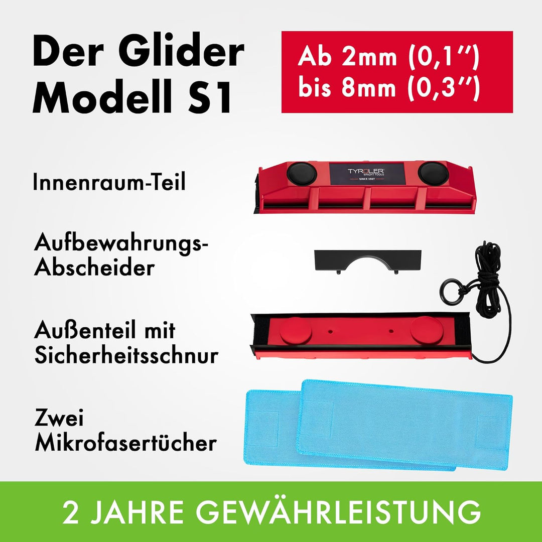 Tyroler Bright Tools Fensterreiniger Glider S-1 Magnetischer Fensterreiniger für einfach verglaste F
