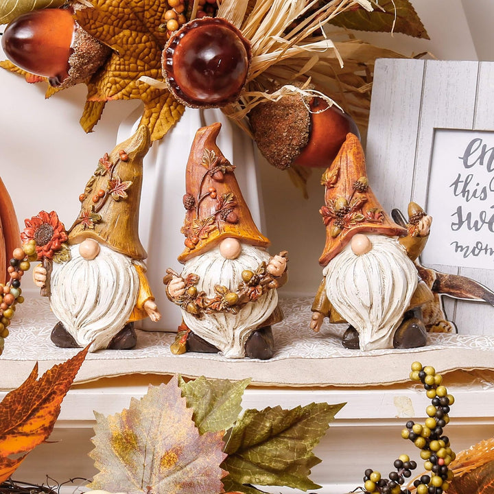 VALERY MADELYN 3er Set 14cm Herbstdeko Figuren Kunstharz Zwerge Gartendeko,Niedlichen Gartenzwerge f