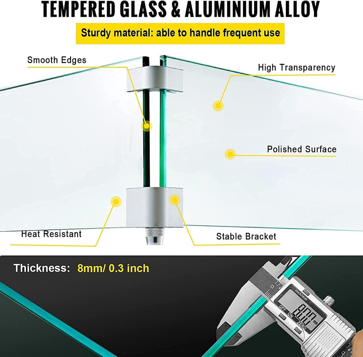 MESIDA 60 x 60 x 15 cm Feuerstelle, Glas-Windschutz, gehärtetes Glas, Feuerstelle, Tischschild, dick