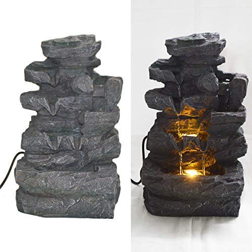 DRULINE Zimmerbrunnen Brunnen Denmark mit Wasserfall und LED Beleuchtung Für Draussen und Drinnen au