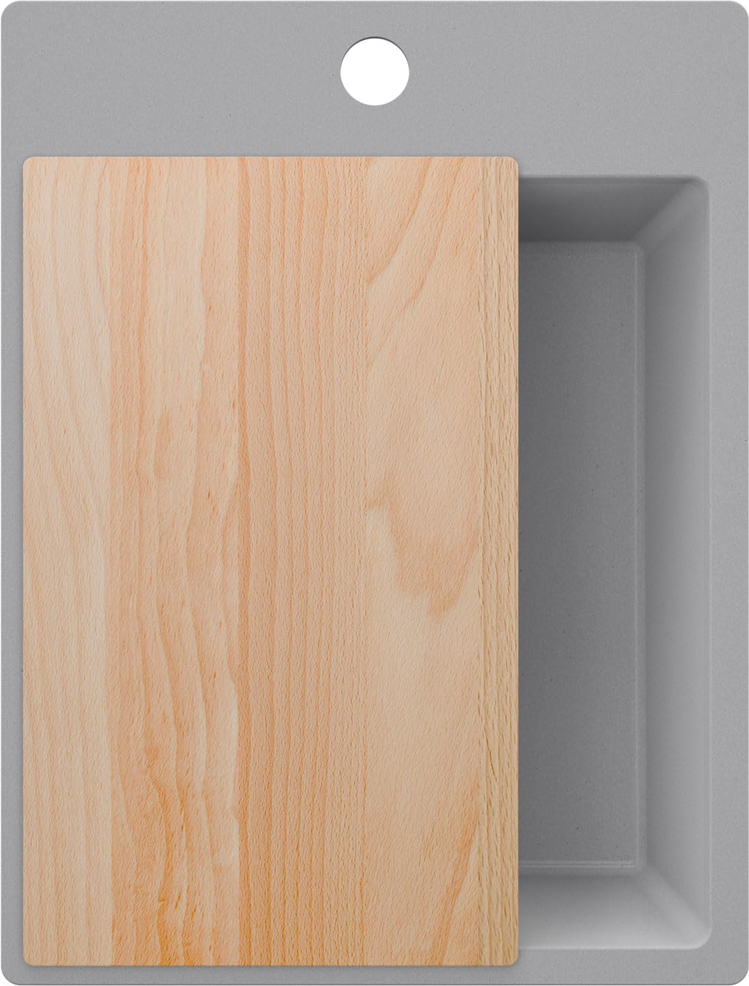PRIMAGRAN Spülbecken Grau 38x50cm, Granitspüle 1 Becken + Ablauf-Set + Schneidebrett, Küchenspüle ab