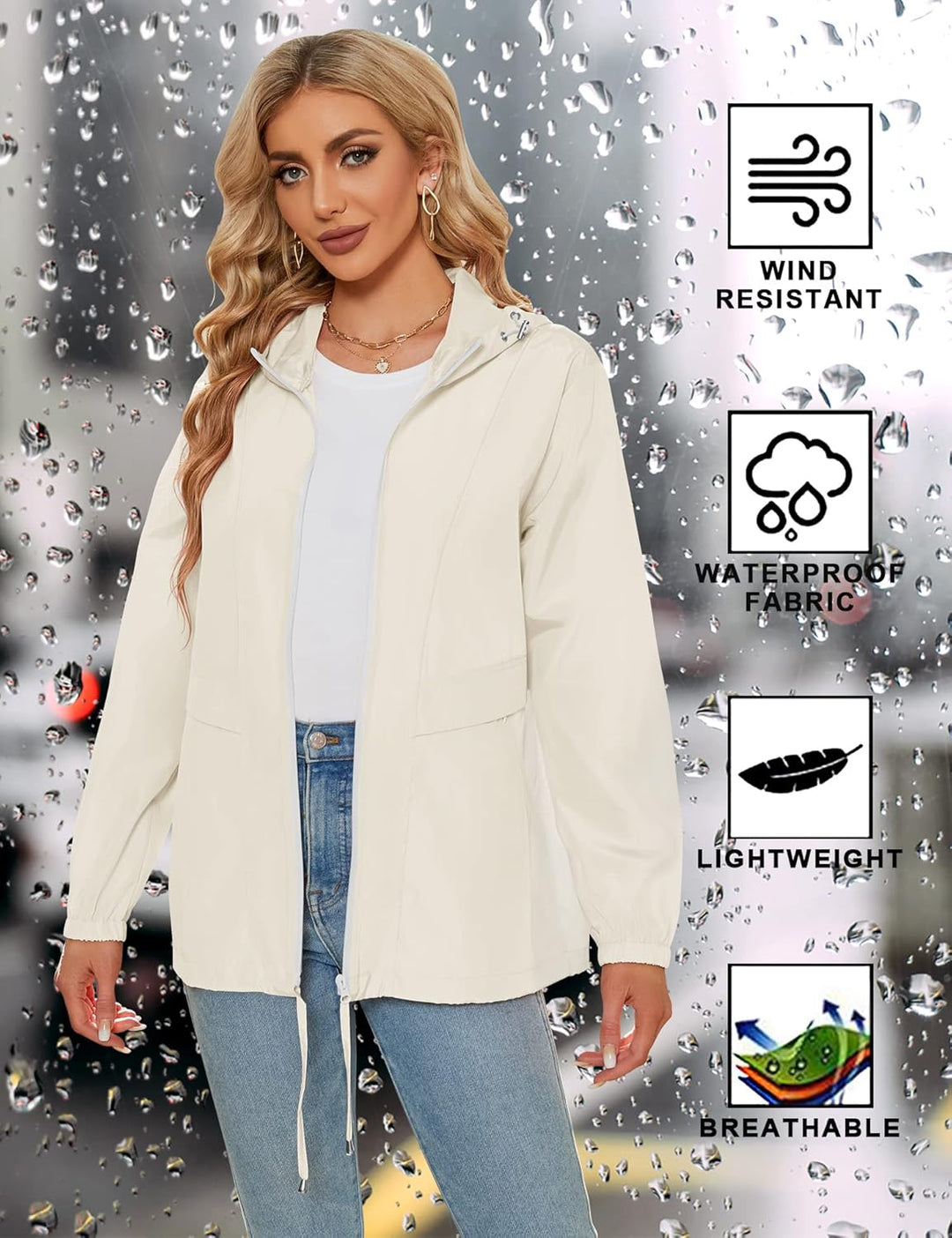 Tisfeer Regenjacke Damen Wasserdicht Leicht Regenmantel Windbreaker Packbar Dünne Regenjacken Windja