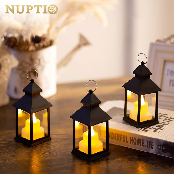NUPTIO Klein Laterne Halloween Deko: 10 Stück Flackernde LED Teelicht Kerzen Mini Laternen Set Schwa