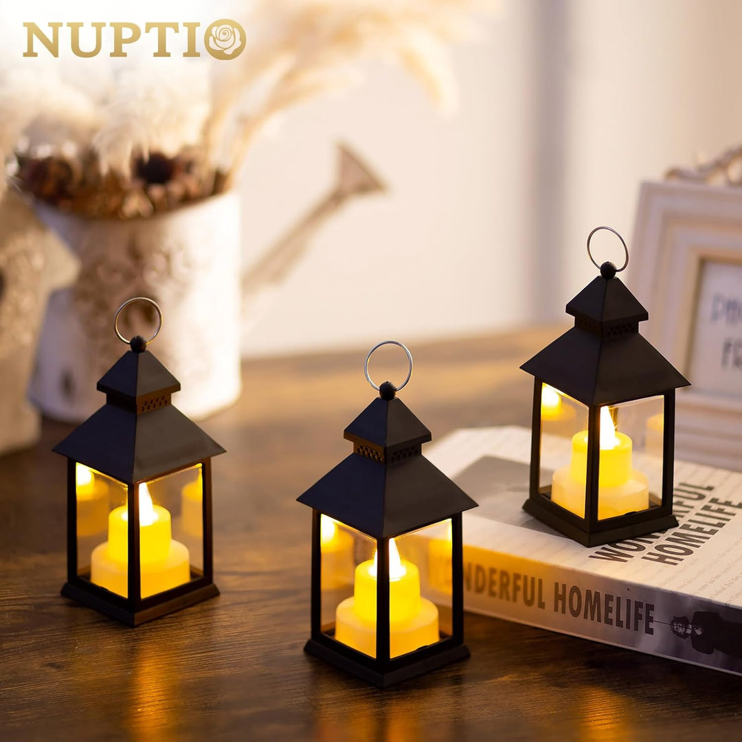 NUPTIO Klein Laterne Halloween Deko: 10 Stück Flackernde LED Teelicht Kerzen Mini Laternen Set Schwa