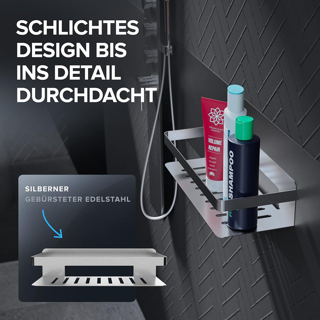 ovimar Duschkorb Christianso | rechteckig | silber | Edelstahl | ohne Bohren | zum Kleben | Duschabl