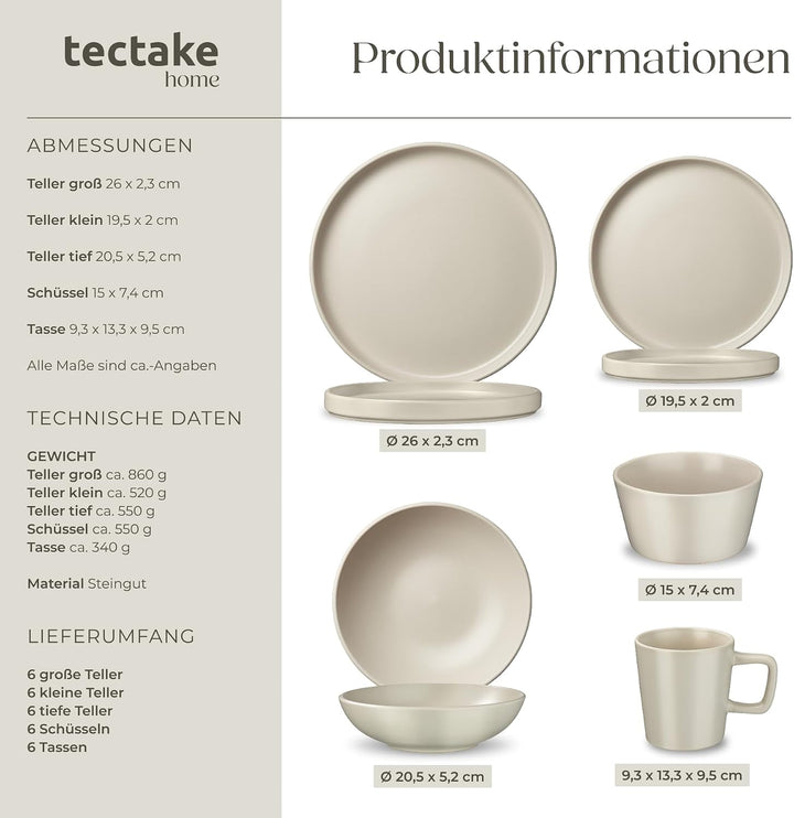 tectake® Küchenstarterset 6 Personen, Steingut Geschirr Set, Teller, 4 Töpfe 2 Pfannen rostfreies Al