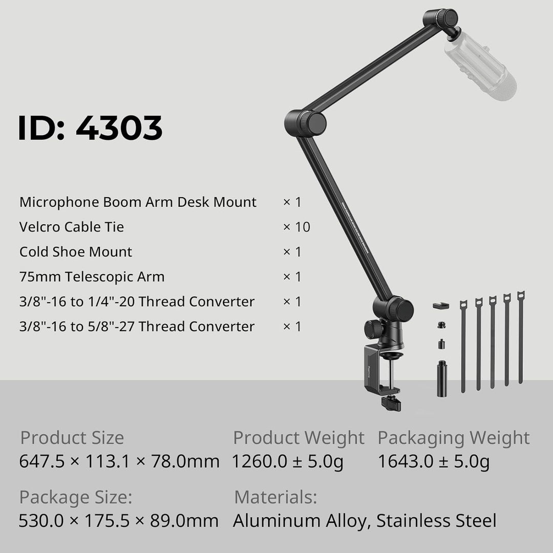 SMALLRIG Mikrofonarm, 360° drehbarer Mikrofonständer mit hydraulischem Dämpfungsgelenk, Tischmontage