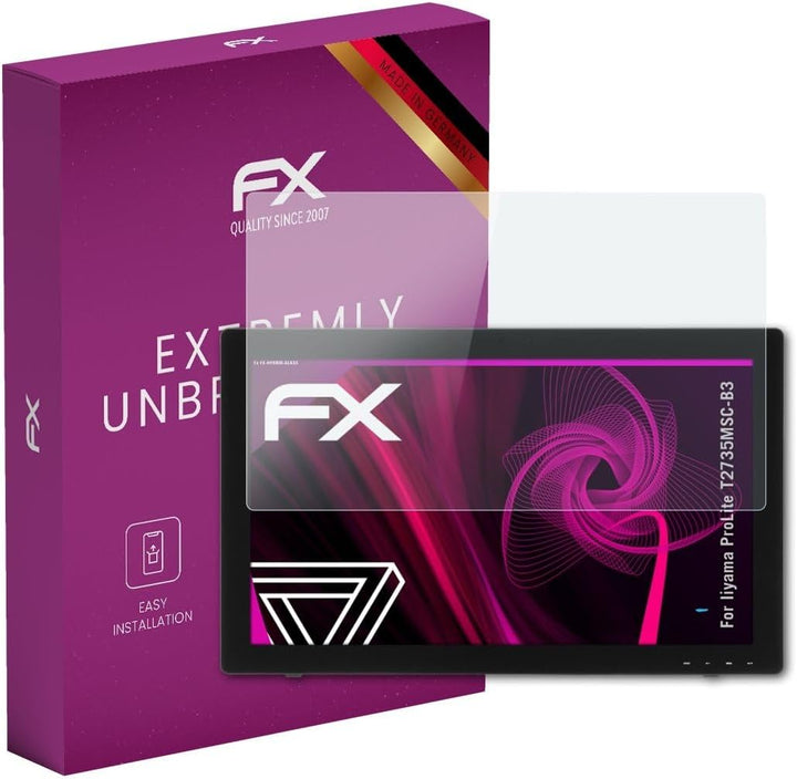 atFoliX Glasfolie kompatibel mit Iiyama ProLite T2735MSC-B3 Panzerfolie, 9H Hybrid-Glass FX Schutzpa
