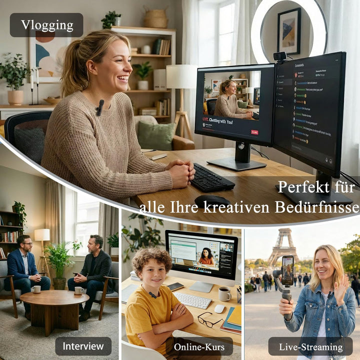 Kabelloses Lavalier Mikrofon mit Rauschunterdrückung,2 Mini Ansteckmikrofon Kompatibel mit iPhone/An